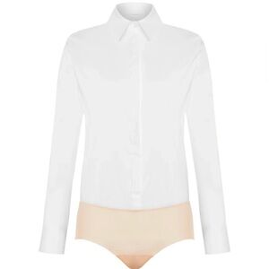 Wolford White London Effect Button Down Bodysuit Bodysuit SZ 6 Quiet Luxury EUC